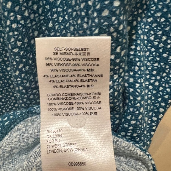 Maeve Top Women S Teal Geometric Crew Neck 3/4 Button Front Short Sleeves Rushed - Picture 5 of 7